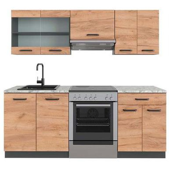 Vicco cuisine R-Line, Chêne doré/anthracite, 200 cm , PT Marbre