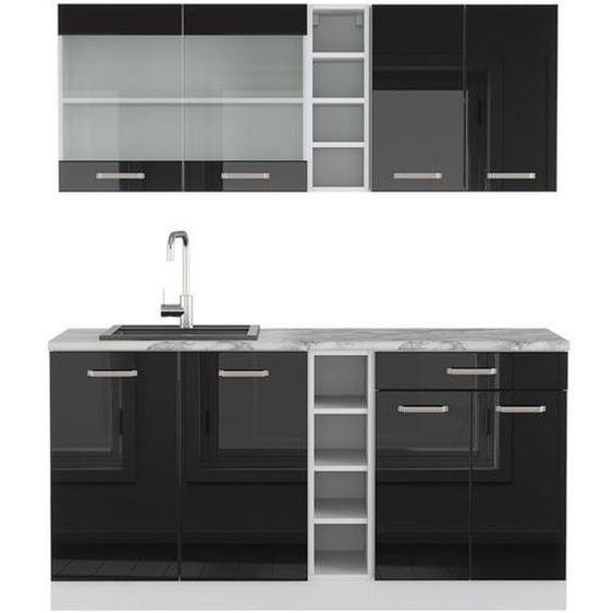 Cuisine R-Line, 160 cm , PT Marbre, Noir Haute brillance, Vicco