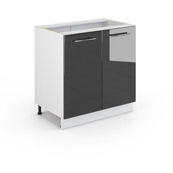 Vicco meuble bas sous-évier Fame-Line, Anthracite Haute brillance, 80 cm avec étagère, sans plan de travail