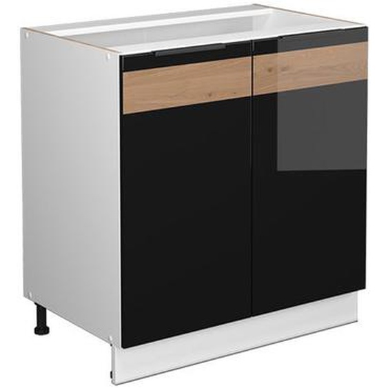 Vicco meuble bas sous-évier Fame-Line, Chêne noir brillant, 80 cm avec étagère, sans plan de travail