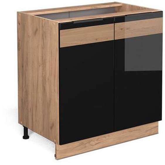 Vicco meuble bas sous-évier Fame-Line, Chêne noir brillant/chêne doré, 80 cm avec étagère, sans plan de travail