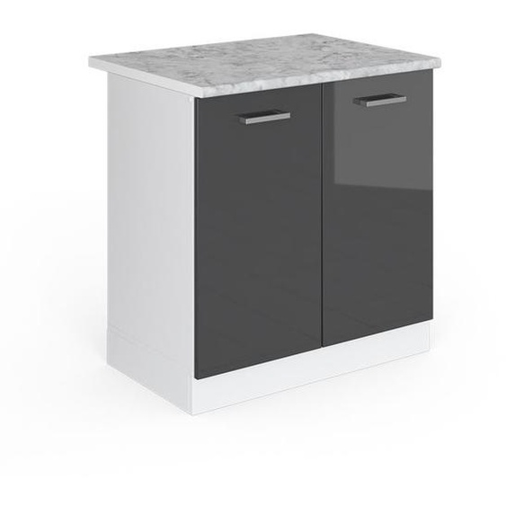 Meuble bas sous-évier R-Line, 80 cm , PT Marbre, Anthracite Haute brillance, Vicco