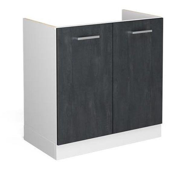 Meuble bas sous-évier R-Line, 80 cm PT Anthracite, Béton noir, Vicco