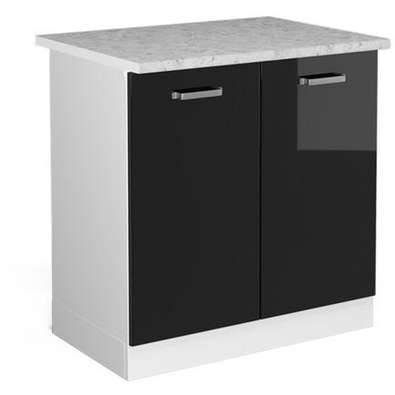 Meuble bas sous-évier R-Line, 80 cm , PT Marbre, Noir Haute brillance, Vicco