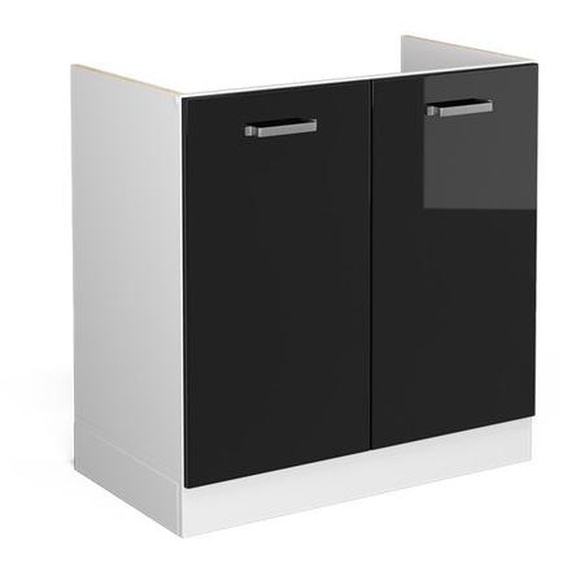 Vicco meuble bas sous-évier R-Line, Noir Haute brillance, 80 cm sans plan de travail