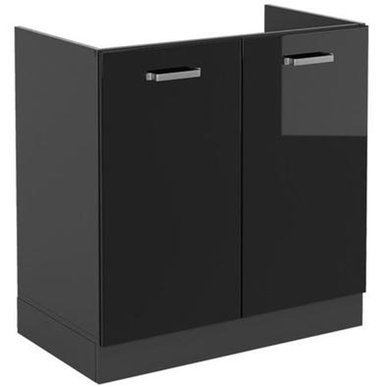 Vicco meuble bas sous-évier R-Line, Noir Haute brillance, 80 cm sans plan de travail