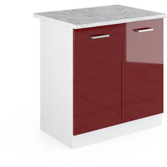 Meuble bas sous-évier R-Line, 80 cm , PT Marbre, Rouge bordeaux Haute brillance, Vicco