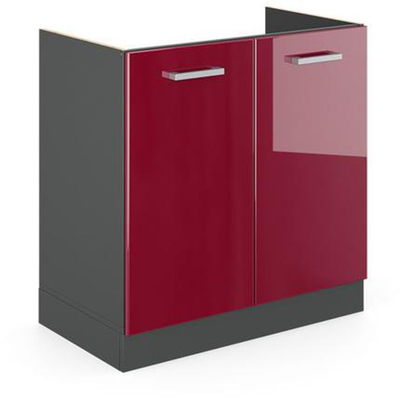 Meuble bas sous-évier R-Line, 80 cm , PT Anthracite, Rouge bordeaux Haute brillance, Vicco