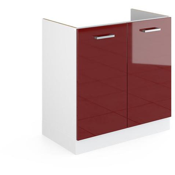 Vicco meuble bas sous-évier R-Line, Rouge bordeaux Haute brillance, 80 cm , PA Chêne