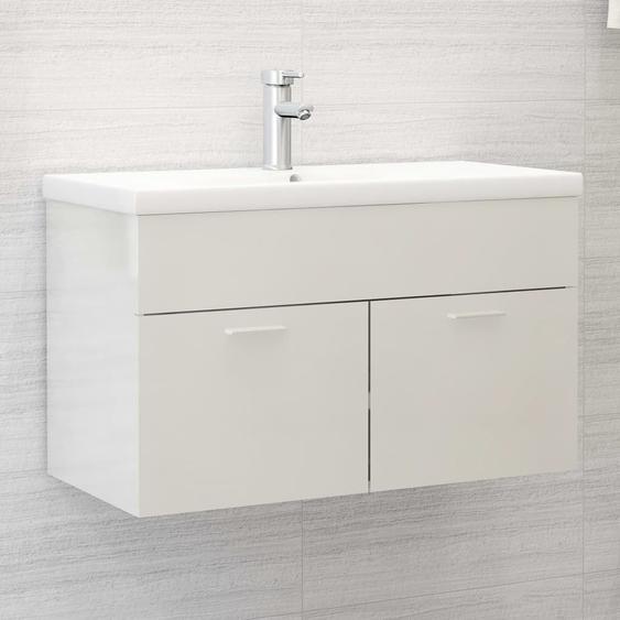 Vidaxl Armoire Dévier Avec Lavabo Intégré Blanc Brillant Aggloméré