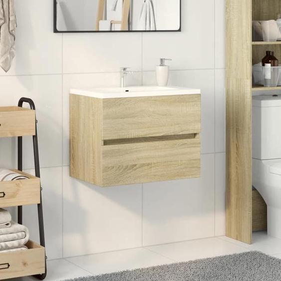 vidaXL Armoire dévier Chêne sonoma 60x38,5x45 cm Aggloméré, meuble de lavabo de salle de bain, meuble sous lavabo de salle 849636