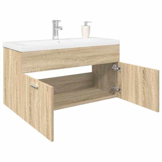 vidaXL Armoire lavabo de salle de bain et bassin intégré chêne sonoma 3325016