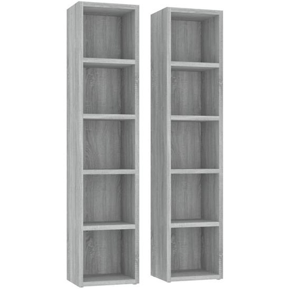 Vidaxl Armoires À Cd 2 Pcs Sonoma Gris 21x16x93,5 Cm Bois Dingénierie