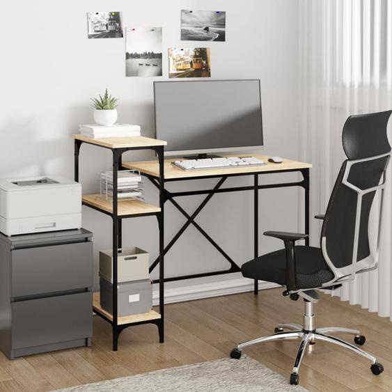 Vidaxl Bureau Avec Étagères Chêne 105x50x90cm Bois Dingénierie Et Fer