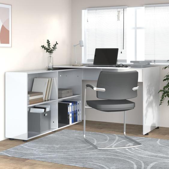 Vidaxl Bureau Dangle Blanc Brillant Bois Dingénierie