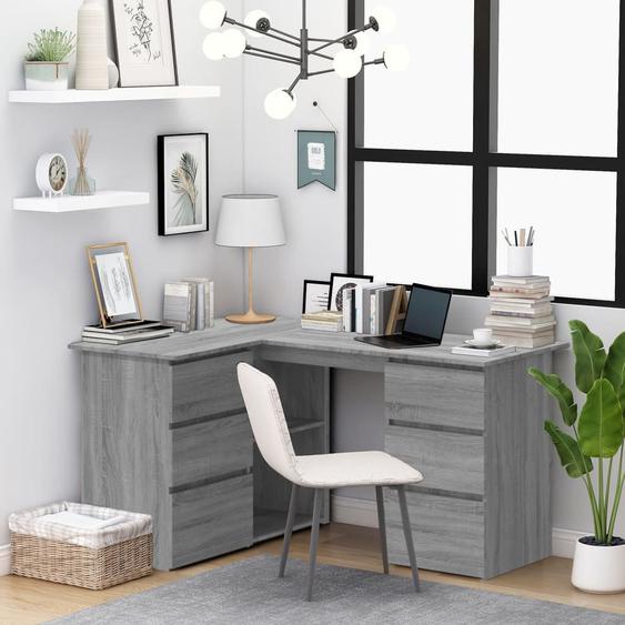 Vidaxl Bureau Dangle Sonoma Gris 145x100x76 Cm Bois Dingénierie