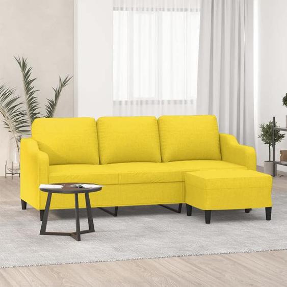 vidaXL Canapé à 3 places avec repose-pieds Jaune clair 180 cm Tissu, canapé, canapé avec repose-pieds, canapé trois places, 3201140