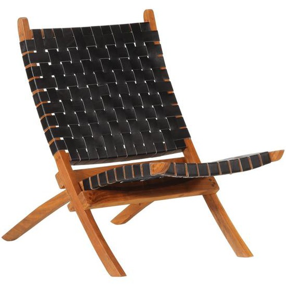 Vidaxl Chaise De Relaxation Pliable Noir Cuir Véritable