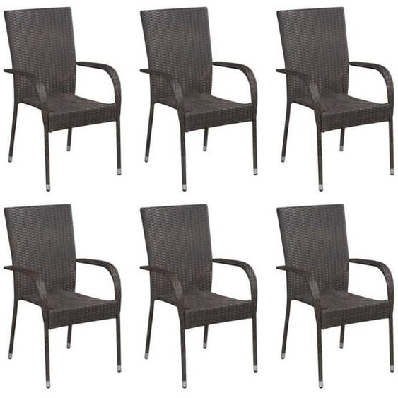 vidaXL Chaises empilables dextérieur 6 pcs Résine tressée Marron