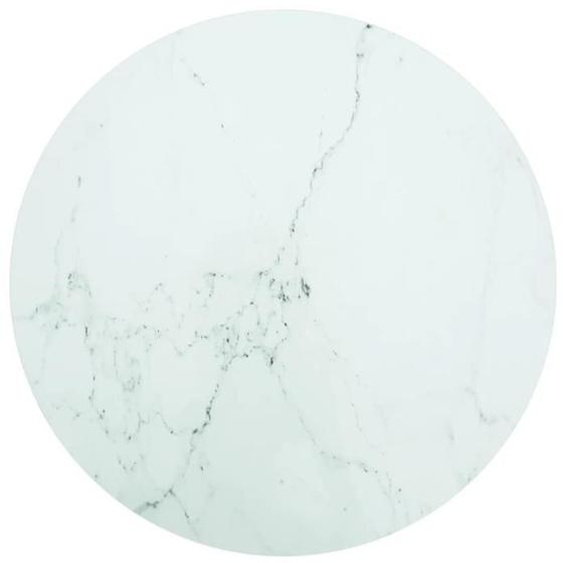 vidaXL Dessus de table Blanc Ø80x1 cm Verre trempé et design de marbre