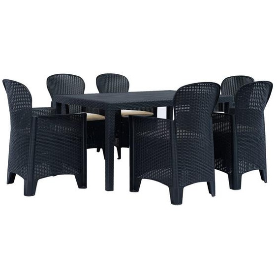 Vidaxl Ensemble À Dîner 7 Pcs Plastique Anthracite Aspect De Rotin