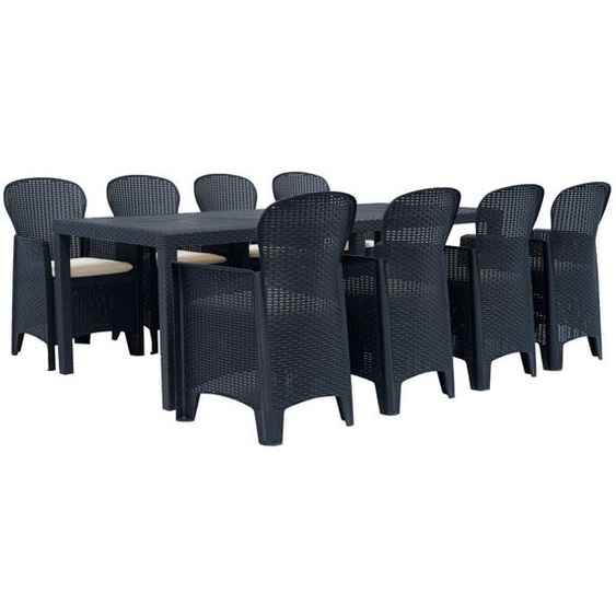 Vidaxl Ensemble À Dîner 9 Pcs Plastique Anthracite Aspect De Rotin