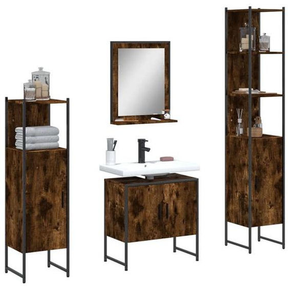 vidaXL Ensemble dArmoires de Salle de Bain 4 pcs, Meuble-lavabo avec Étagère et Miroir, Armoire de Rangement de Toilette, 3214356