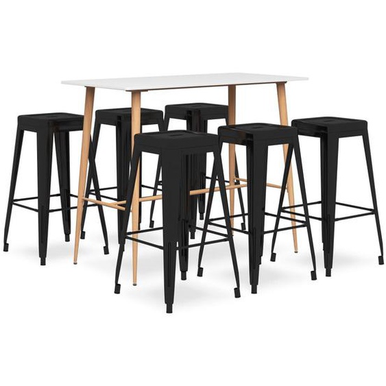 Vidaxl Ensemble De Bar 7 Pcs Blanc Et Noir