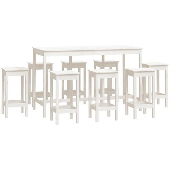 Vidaxl Ensemble De Bar 9 Pcs Blanc Bois De Pin Massif