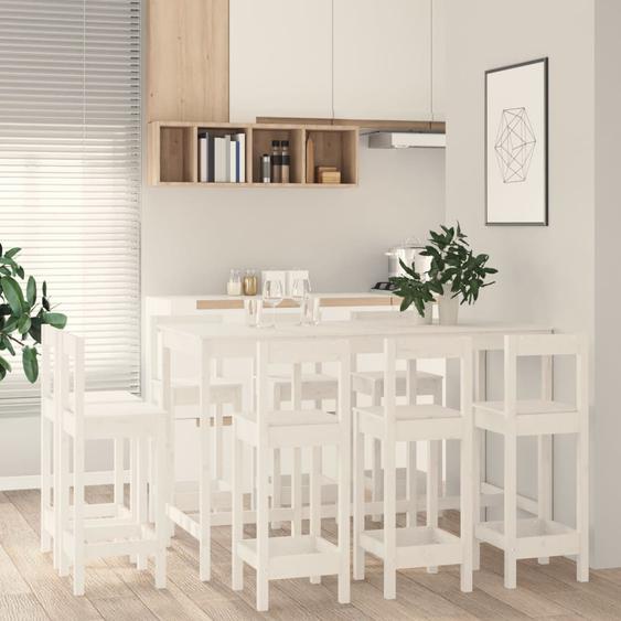 Vidaxl Ensemble De Bar 9 Pcs Blanc Bois De Pin Massif