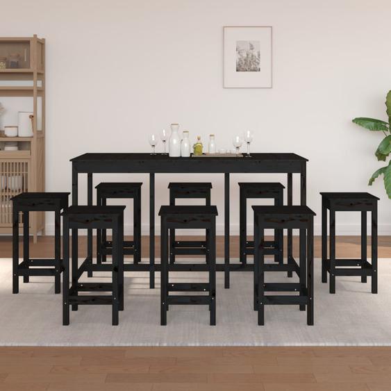 Vidaxl Ensemble De Bar 9 Pcs Noir Bois De Pin Massif