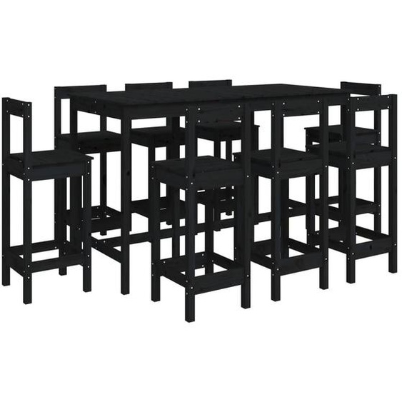 Vidaxl Ensemble De Bar 9 Pcs Noir Bois De Pin Massif