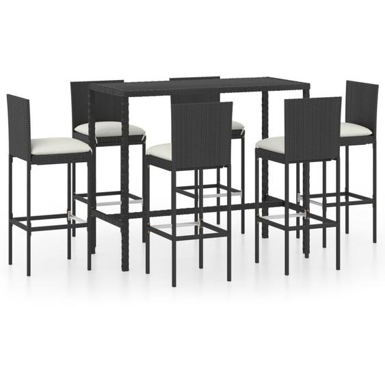 Vidaxl Ensemble De Bar De Jardin 7 Pcs Et Coussins Résine Tressée Noir