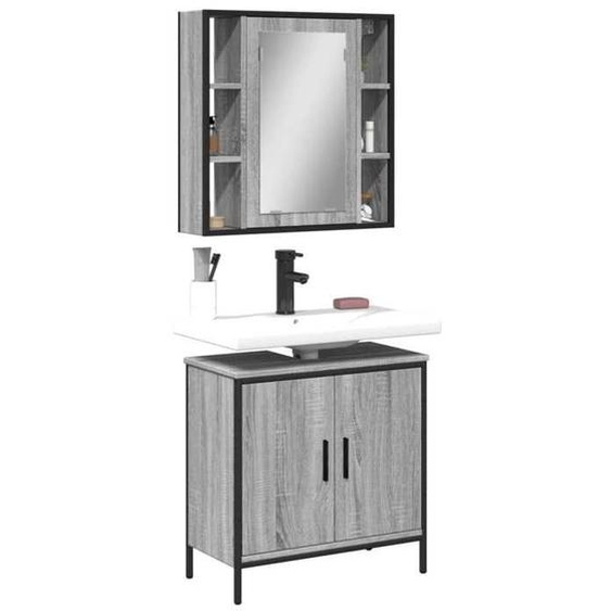 vidaXL Ensemble de Meubles de Salle de Bain 2 pcs, Armoires de Lavabo avec Miroir, Placards de Rangement Toilette, Moderne, 3214723