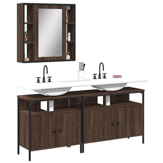 vidaXL Ensemble de Meubles de Salle de Bain 3 pcs, Armoires de Lavabo avec Miroir, Placards de Rangement Toilette, Moderne, 3214729