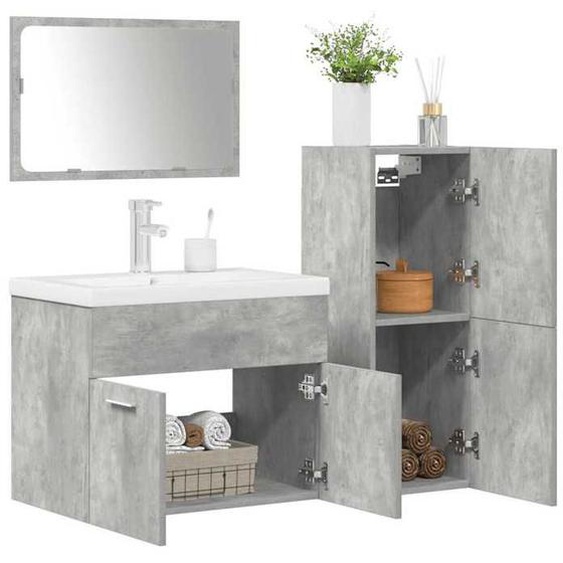 vidaXL Ensemble de meubles de salle de bain 4 pcs gris béton, armoire de salle de bain, armoire de rangement de toilette, 3324902