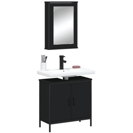 vidaXL Ensemble de meubles salle de bain 2 pcs noir bois dingénierie, armoire de salle de bain, armoire de bain, 3214780