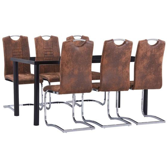 Vidaxl Ensemble De Salle À Manger 7 Pcs Similicuir Daim Marron