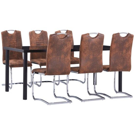 Vidaxl Ensemble De Salle À Manger 7 Pcs Similicuir Daim Marron