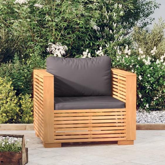 vidaXL Fauteuil de jardin avec coussins gris foncé Bois de teck massif 319168