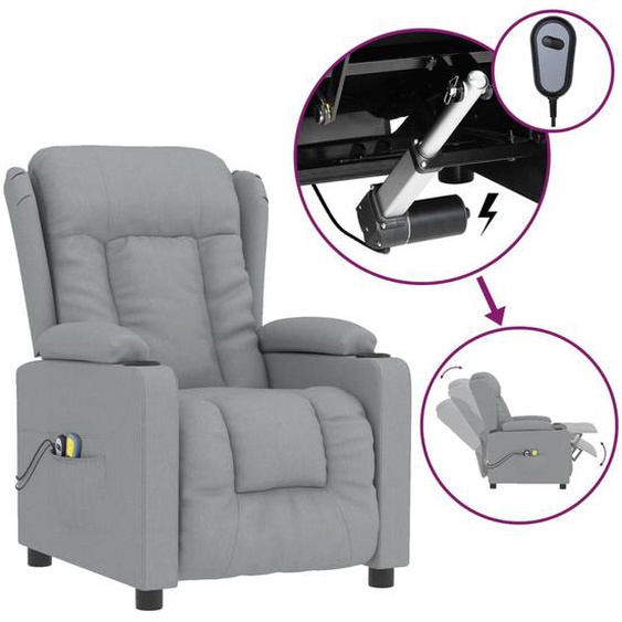 Vidaxl Fauteuil De Massage Inclinable Électrique Gris Clair Tissu