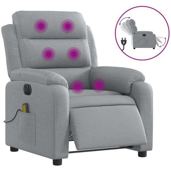 Vidaxl Fauteuil De Massage Inclinable Électrique Gris Clair Tissu