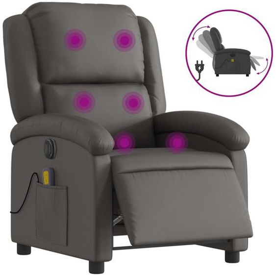 Vidaxl Fauteuil De Massage Inclinable Électrique Gris Cuir Véritable