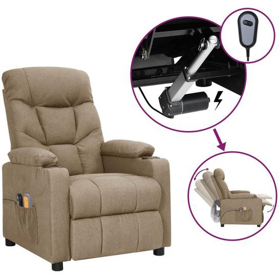 Vidaxl Fauteuil De Massage Inclinable Électrique Taupe Tissu