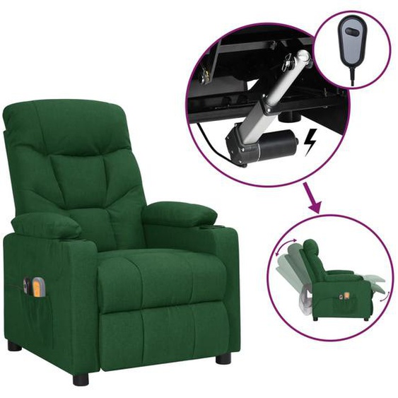 Vidaxl Fauteuil De Massage Inclinable Électrique Vert Foncé Tissu