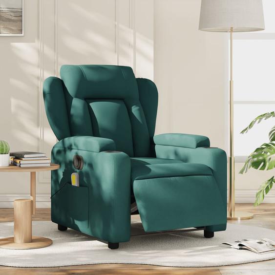 Vidaxl Fauteuil De Massage Inclinable Électrique Vert Foncé Tissu