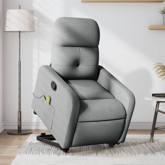 Vidaxl Fauteuil De Massage Inclinable Gris Clair Tissu