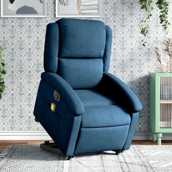 Vidaxl Fauteuil Inclinable De Massage Électrique Bleu Velours