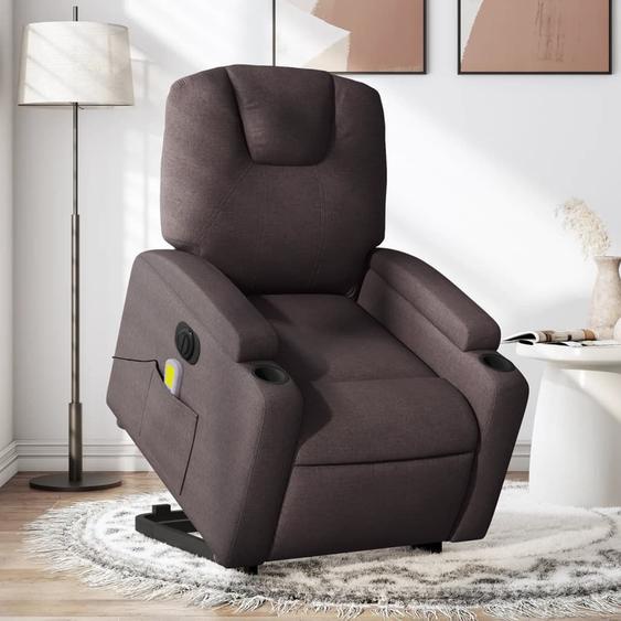 Vidaxl Fauteuil Inclinable De Massage Électrique Marron Foncé Tissu