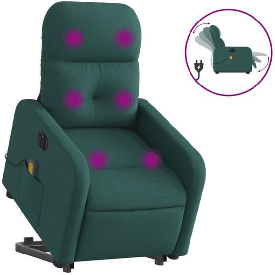 Vidaxl Fauteuil Inclinable De Massage Électrique Vert Foncé Tissu